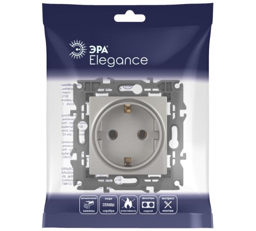 Розетка Elegance 14-2101-16 с заземлением, 16А-250В, титан  Б0065802  ЭРА