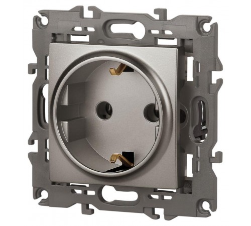 Розетка Elegance 14-2101-16 с заземлением, 16А-250В, титан  Б0065802  ЭРА