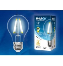 Лампа светодиодная LED-A60-8W/NW/E27/CL GLA01TR LED. "груша" прозр серия Air. 4000K  UL-00002212  Uniel