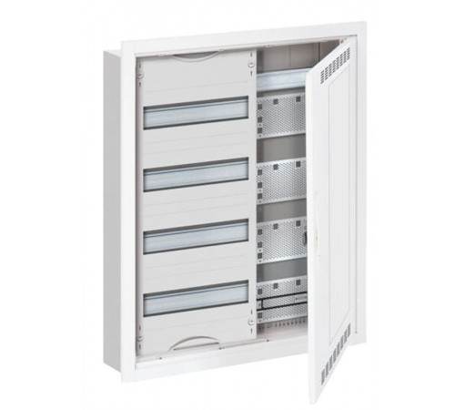 Шкаф 48М в нишу с медиапанелями 684х560х120 с расстоянием между DIN-рейками 125 мм и самозажимными клеммами N/PE и Wi-Fi дверью с вент. отверстиями U4