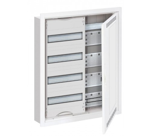 Шкаф 48М в нишу с медиапанелями 684х560х120 с расстоянием между DIN-рейками 125 мм и самозажимными клеммами N/PE и Wi-Fi дверью с вент. отверстиями U4