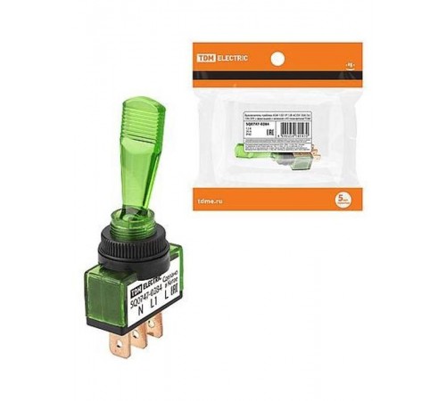 Выключатель-тумблер ASW-13D 1P 12В AC/DC 20А (3c) ON-OFF с фиксацией с зеленой LED подсветкой   SQ0747-0284  TDM