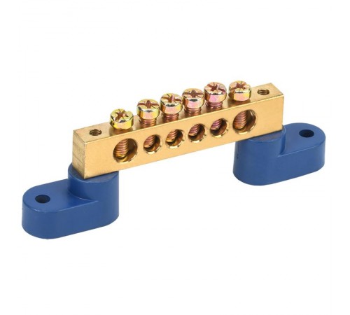 Шина "N" нулевая 8х12 мм на двух угловых синих изоляторах 6 групп  11-2332  REXANT