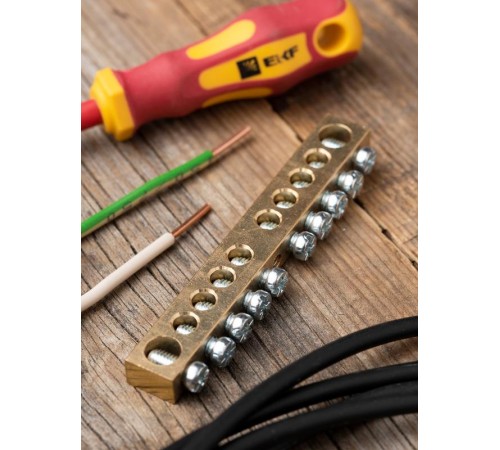 Шина "0" (8х12мм.) 125А 10 отверстий крепеж по центру латунь EKF PROxima  sn0-125-10-c  EKF