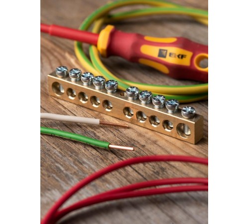 Шина "0" (8х12мм.) 125А 10 отверстий крепеж по центру латунь EKF PROxima  sn0-125-10-c  EKF