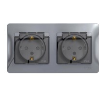 Glossa Алюминий Розетка 2-ая с з/к, со шторками (в сборе), IP44  GSL000347  SE