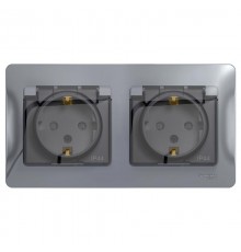 Glossa Алюминий Розетка 2-ая с з/к, со шторками (в сборе), IP44  GSL000347  SE
