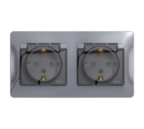 Glossa Алюминий Розетка 2-ая с з/к, со шторками (в сборе), IP44  GSL000347  SE