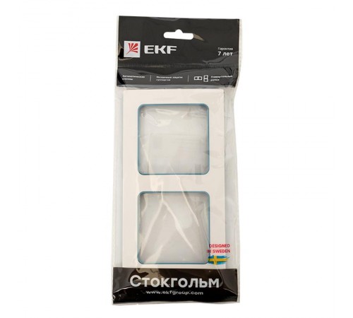 Стокгольм Рамка 2-местная белая с линией цвета синий EKF PROxima  EXM-G-305-30  EKF