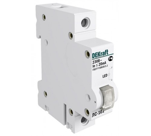 Лампа сигнальная на DIN-рейку 1P цвет белый LED Л  18010DEK  DEKraft