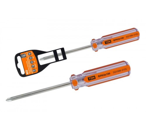 Отвертка крестовая, прозрачная рукоятка, углеродистая сталь, тип PH2 x 100 мм, серия "Гранит"  SQ1006-2105  TDM