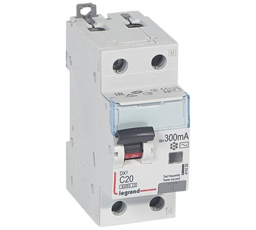 Выключатель автоматический дифференциального тока DX3 6000 1п+N 20А С 300мА тип AС  411025  Legrand