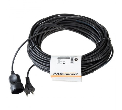 Удлинитель-шнур ПВС 2х0.75, 30 м, б/з, 6 А, 1300 Вт, IP20, черный (Сделано в России)  11-7116  PROconnect