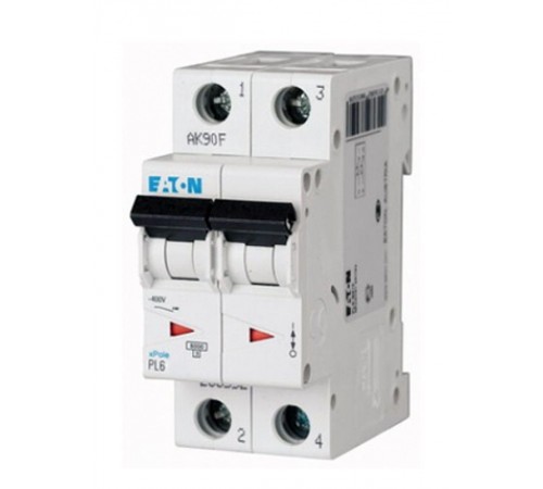 Выключатель автоматический двухполюсный PL6-C32/2 характеристика С 6кА  286570  EATON