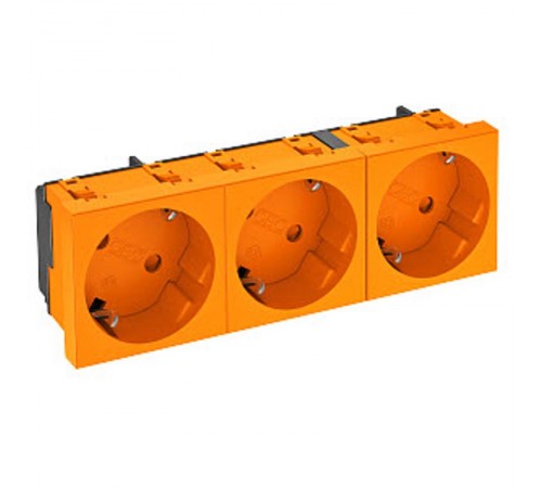 Розетка 3х2К+3 под углом 33° шторки 16А 250В (45х135 мм - 3 модуля Modul45) оранжевая  6120125  OBO Bettermann