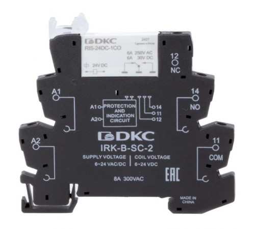 Реле интерфейсное, 1CO, ком. ток 6А, AgSnO2, напряжение 12V AC/DC, винтовые клеммы.  IRK-12UC-1CO  DKC