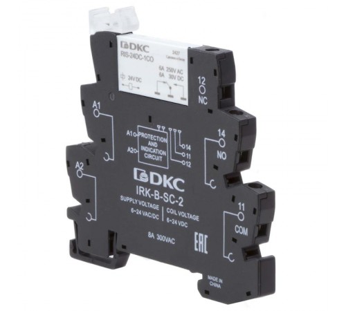 Реле интерфейсное, 1CO, ком. ток 6А, AgSnO2, напряжение 24V AC/DC, винтовые клеммы.  IRK-24UC-1CO  DKC