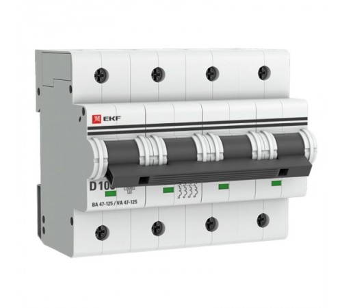 Выключатель автоматический четырехполюсный ВА 47-125 100А D 15кА PROxima  mcb47125-4-100D  EKF