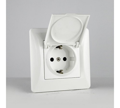 Розетка электрическая 2К+З, с откидной крышкой, 16А, 220-250V (белый)  201002  SPL