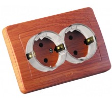 Розетка скрытой установки, двухместная, с заземляющим контактом, со шторками, цвет дуб  РС16-382-05  HEGEL