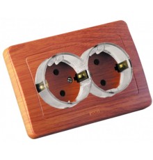 Розетка скрытой установки, двухместная, с заземляющим контактом, со шторками, цвет дуб  РС16-382-05  HEGEL