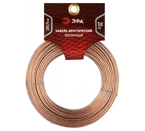 Акустический кабель ЭРА 2х0,75 мм2 прозрачный, 20 м   Б0059299  ЭРА