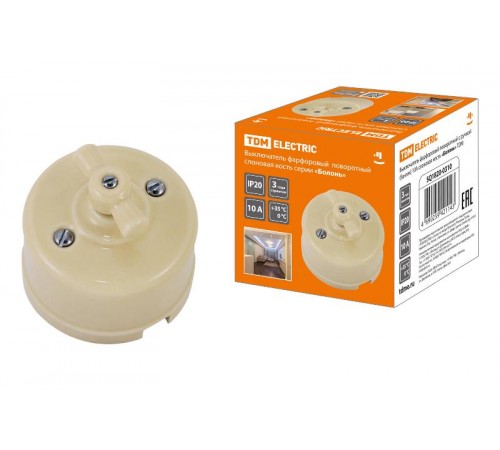 Выключатель фарфоровый поворотный с ручкой (бантик) 10А сл. кость "Болонь"  SQ1820-0310  TDM