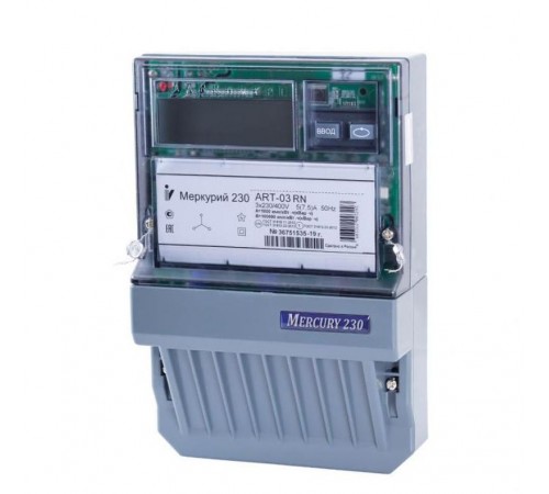 Счетчик Меркурий 230 ART-03 CLN 5-7.5А/400В (мнтар.) ЖКИ (монт. пл.)