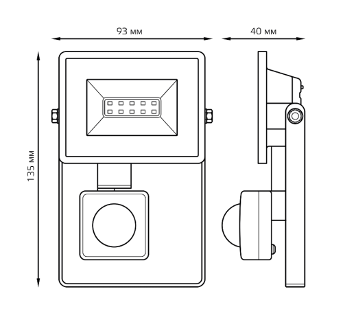 Прожектор светодиодный Gauss Elementary LED 10W 700lm IP65 6500К с датчиком движения  628511310  Gauss