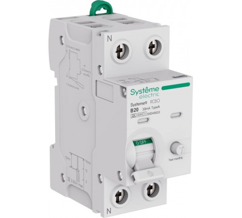 Systeme9 Авт. выкл. диф. тока (АВДТ) 1P+N B 20A 6kA 30мА Тип-A 230В  S9D46620  SE
