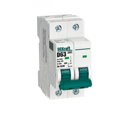 Выключатель автоматический без теплозащиты двухполюсный ВА-103М2P 63А характеристика D 6кА  12553DEK  Dekraft
