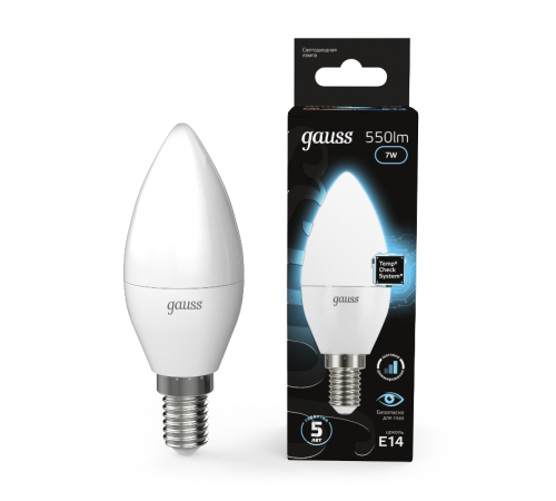 Лампа светодиодная LED 7Вт E14 220В 4100К свеча, диммируемая  103101207-S  Gauss
