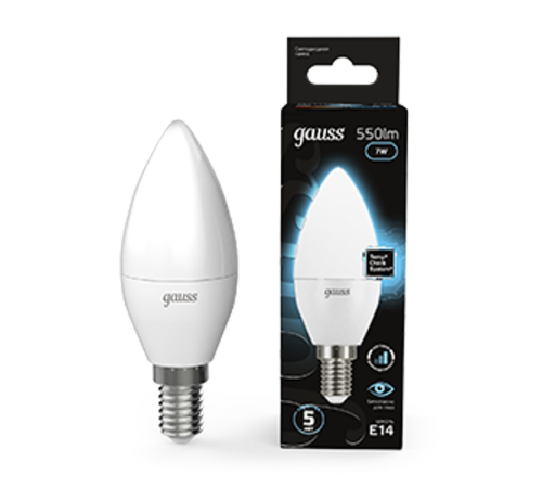 Лампа светодиодная LED 7Вт E14 220В 4100К свеча, диммируемая  103101207-S  Gauss