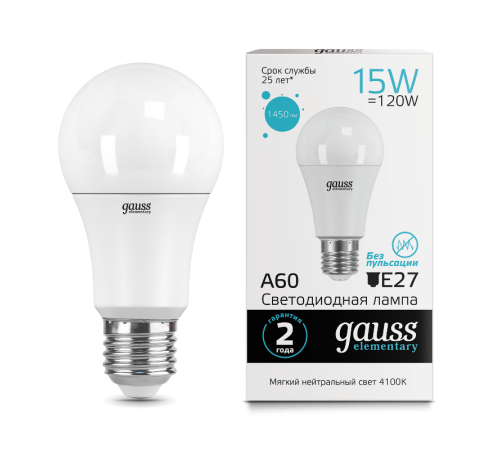 Лампа светодиодная LED 15Вт E27 220В 4100К Elementary A60  23225  Gauss