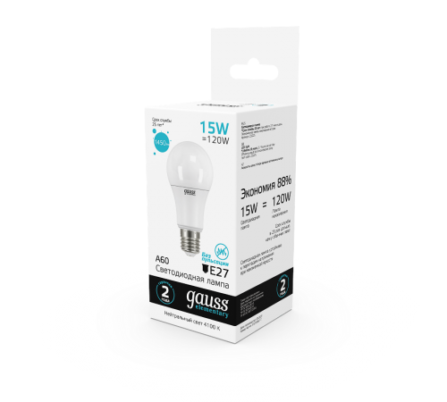 Лампа светодиодная LED 15Вт E27 220В 4100К Elementary A60  23225  Gauss