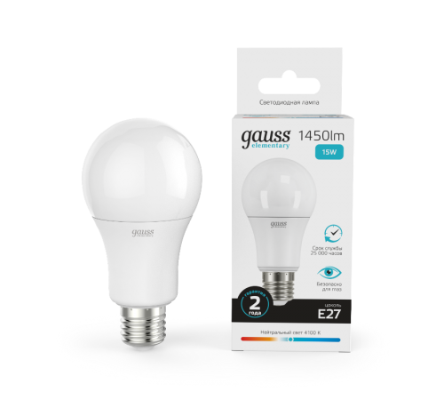 Лампа светодиодная LED 15Вт E27 220В 4100К Elementary A60  23225  Gauss