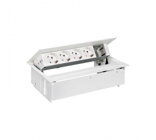 Simon S400 Врезной розеточный блок с крышкой и мет. вводом, 4x2P+E, 1 пустое отверстие, белый, Simon 400  45504000-130  Simon