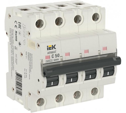Выключатель автоматический четырехполюсный M06N 4P C 50А 6кА ARMAT  AR-M06N-4-C050  IEK