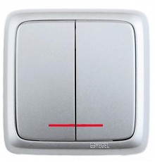 Выключатель открытой установки, двухклавишный, с индикацией, с монтажной пластиной, цвет серебро  ВА10-156-06  HEGEL