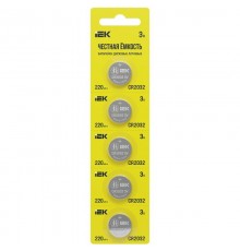 Батарейка дисковая литиевая CR2032 (5шт/отр. блистер)  ABT-CR2032-OP-D05  IEK