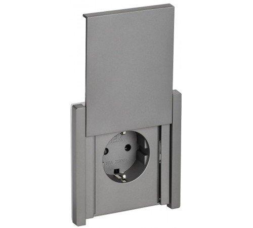 FORTE&PIANO Розетка с заземлением, со шторками, с крышкой в/к 16А IP44 FP521 сталь  FP-R16-16-44-K46  IEK