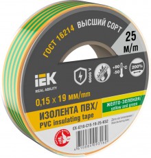 Изолента 0,15х19мм желто-зеленая 25м  EX-IZ10-C15-19-25-K52  IEK