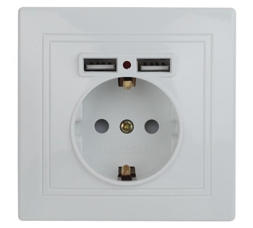1-410-01 Intro Розетка+USB, IP20, СУ, Plano, белый  Б0043247  Intro