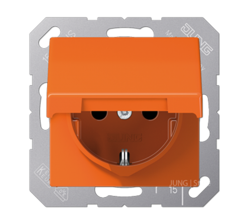 Штепсельная розетка SCHUKO 16A 250V~ с крышкой; оранжевая  AS1520BFKLO  Jung