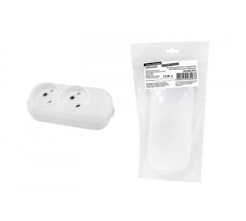 Колодка розеточная 2 гнезда 2П б/з 10А 250В белая серии "Народная"  SQ1806-0413  TDM