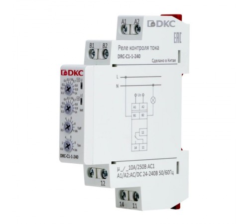 Реле контроля тока, тип DRC, 0.1-1А, конфигурация контакта 1CO, 24-240 AC/DC  DRC-C1-1-240  DKC
