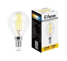 Лампа светодиодная LB-511 (11W) 230V E14 2700K филамент G45 прозрачная  38013  FERON