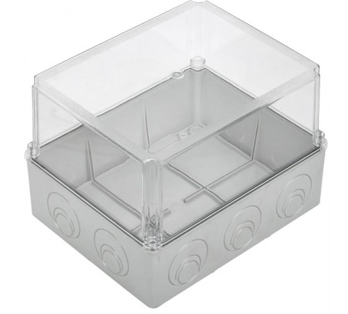 Коробка распределительная КМ41278 для о/п 240х195х165 мм IP55 (RAL7035, прозр. кр., кабельные вводы 5 шт)  UKO10-240-195-165-K51-55  IEK