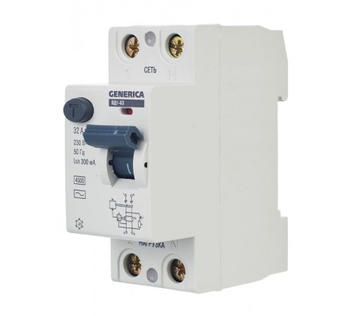 Выключатель дифференциальный (УЗО) ВД1-63 2Р 32А 300мА  MDV15-2-032-300  GENERICA