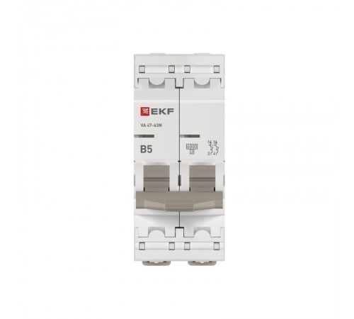 Выключатель автоматический двухполюсный 5А (B) 6кА ВА 47-63N PROxima M636205B  EKF